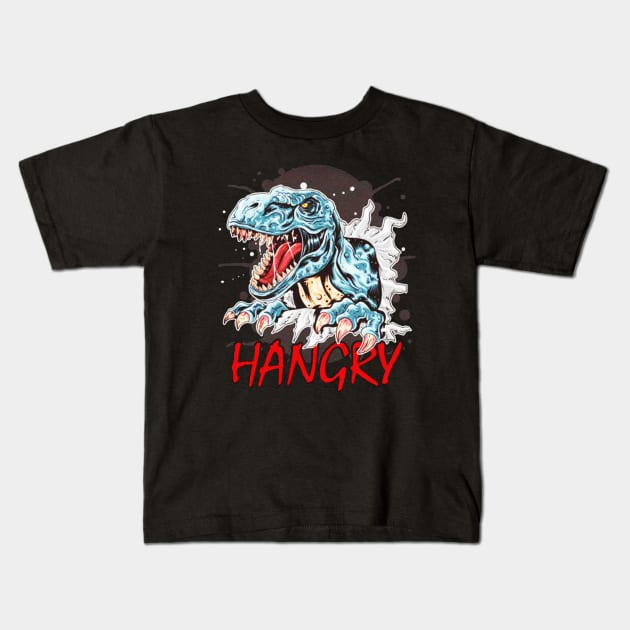 Funny Hangry Dinosaur Kids T-Shirt by akkadesigns
